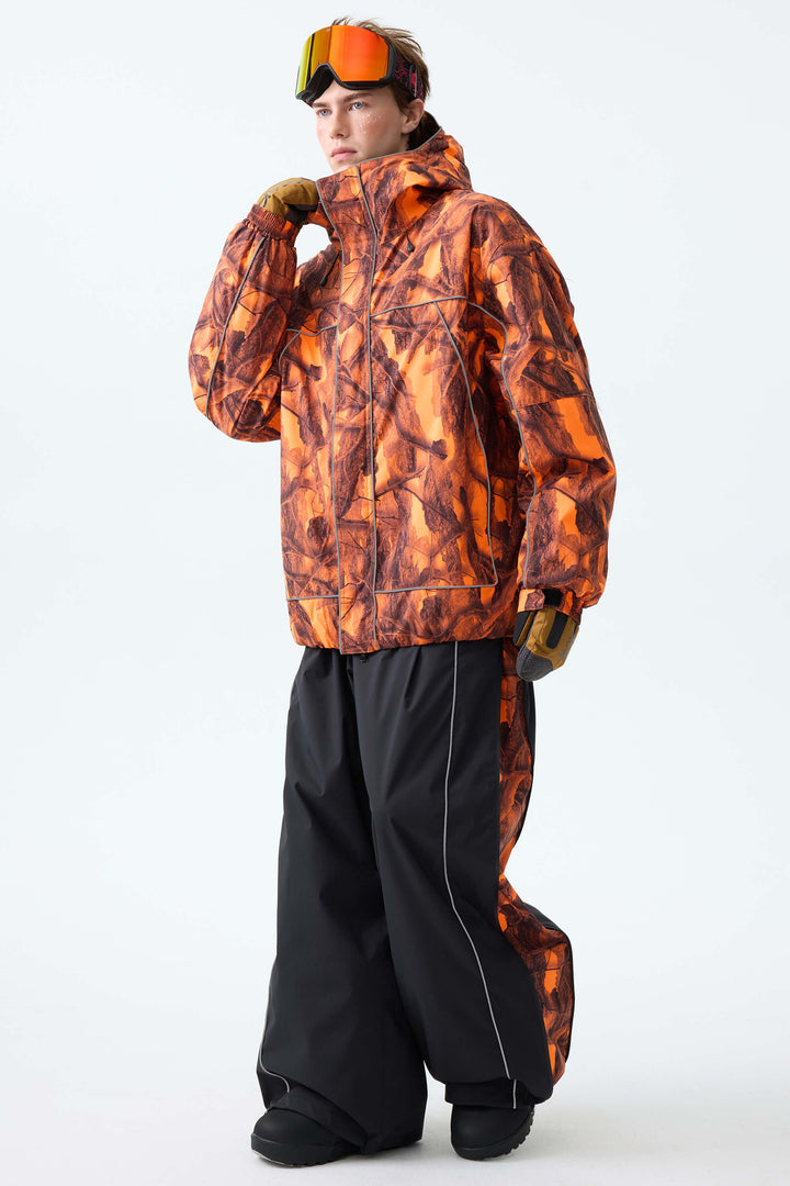 Men's Black Reflective Piping Insulated Snow Jacket