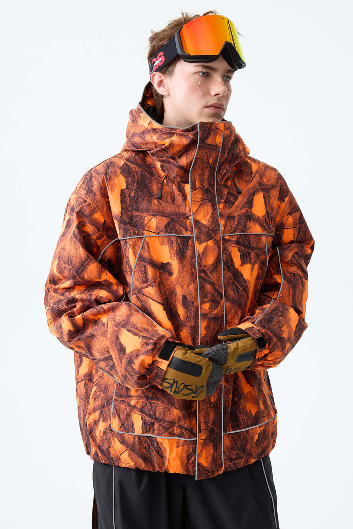 Men's Blaze Woodland Camo Reflective Piping Insulated Snow Jacket