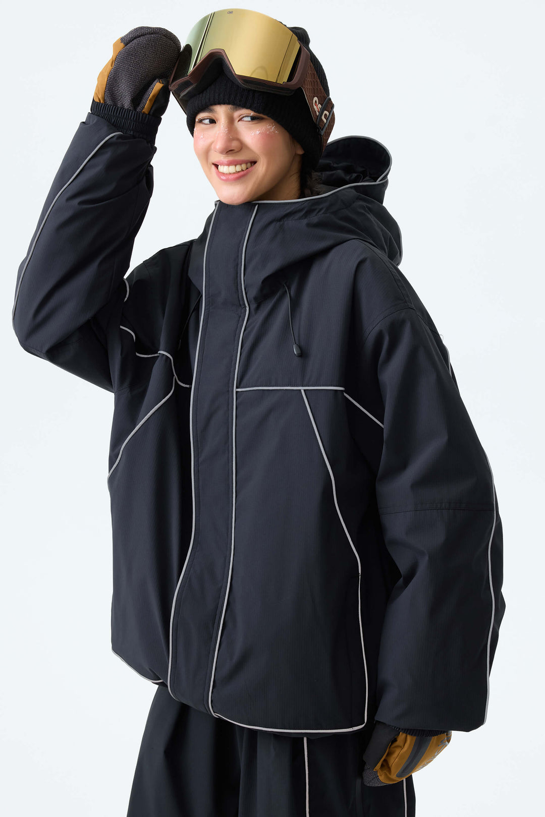 Women's Brown Reflective Piping Insulated Snow Jacket