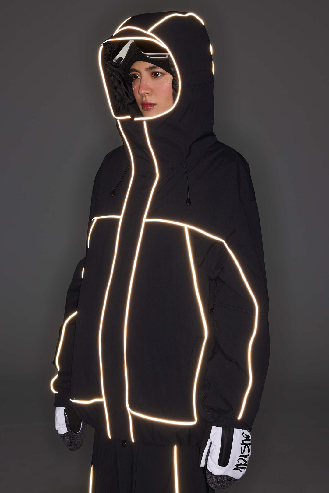Women's Brown Reflective Piping Insulated Snow Jacket