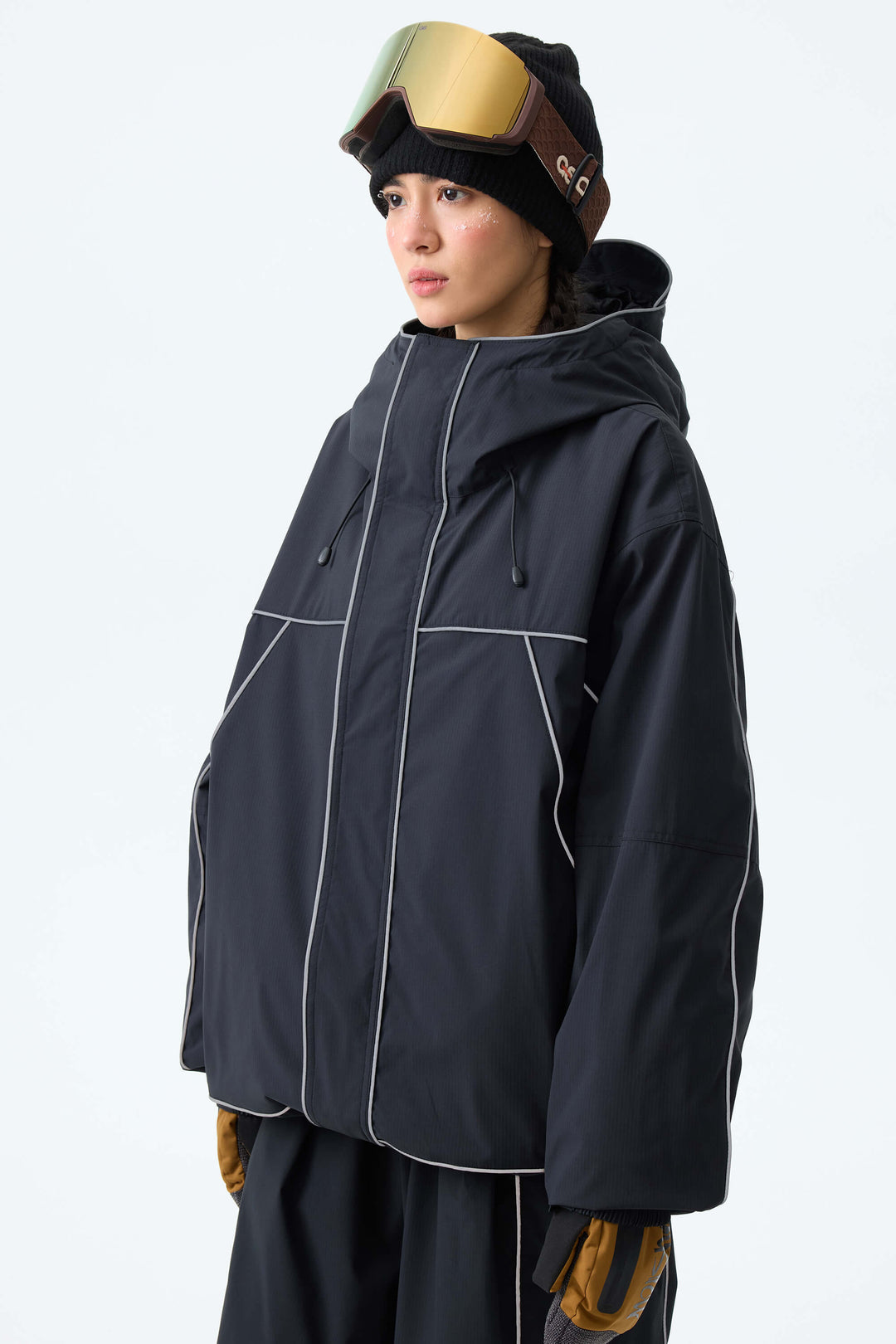 Women's Black Reflective Piping Insulated Snow Jacket