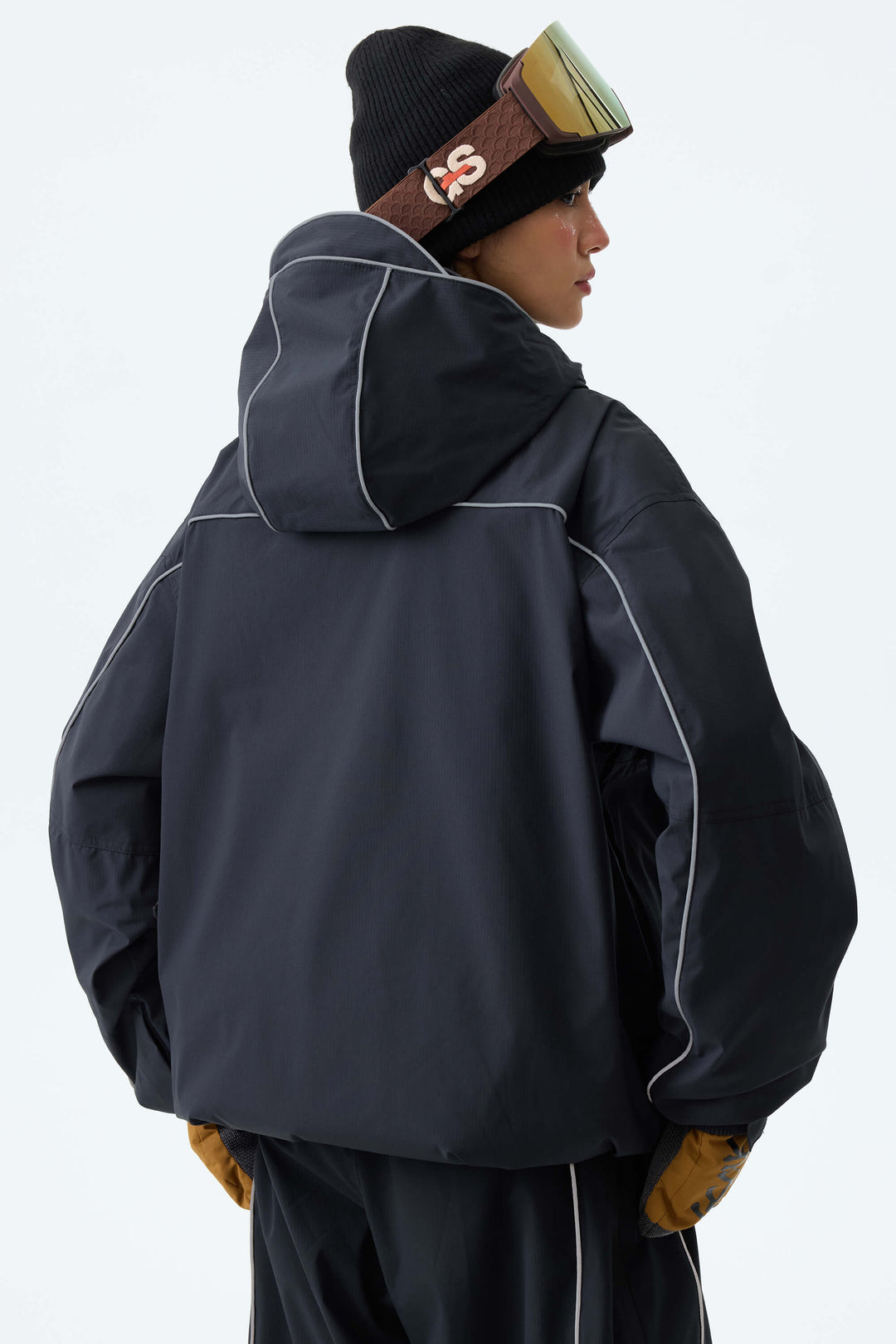 Women's Black Reflective Piping Insulated Snow Jacket