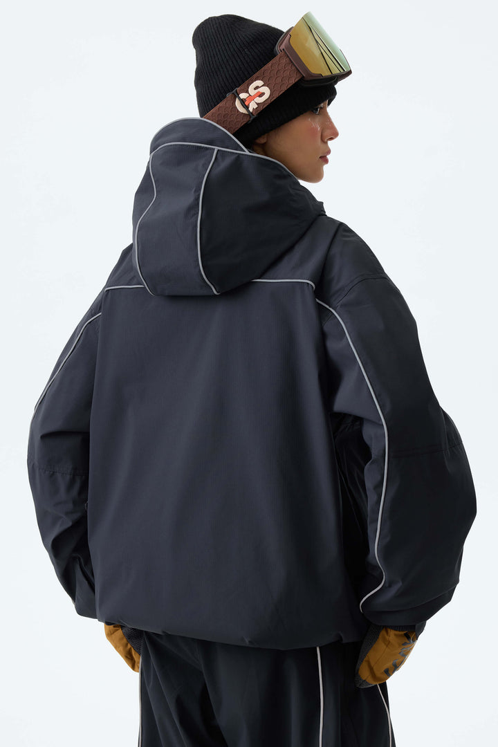 Women's Black Reflective Piping Insulated Snow Jacket