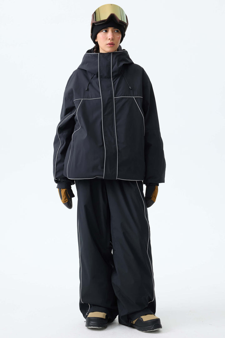 Women's Brown Reflective Piping Insulated Snow Jacket