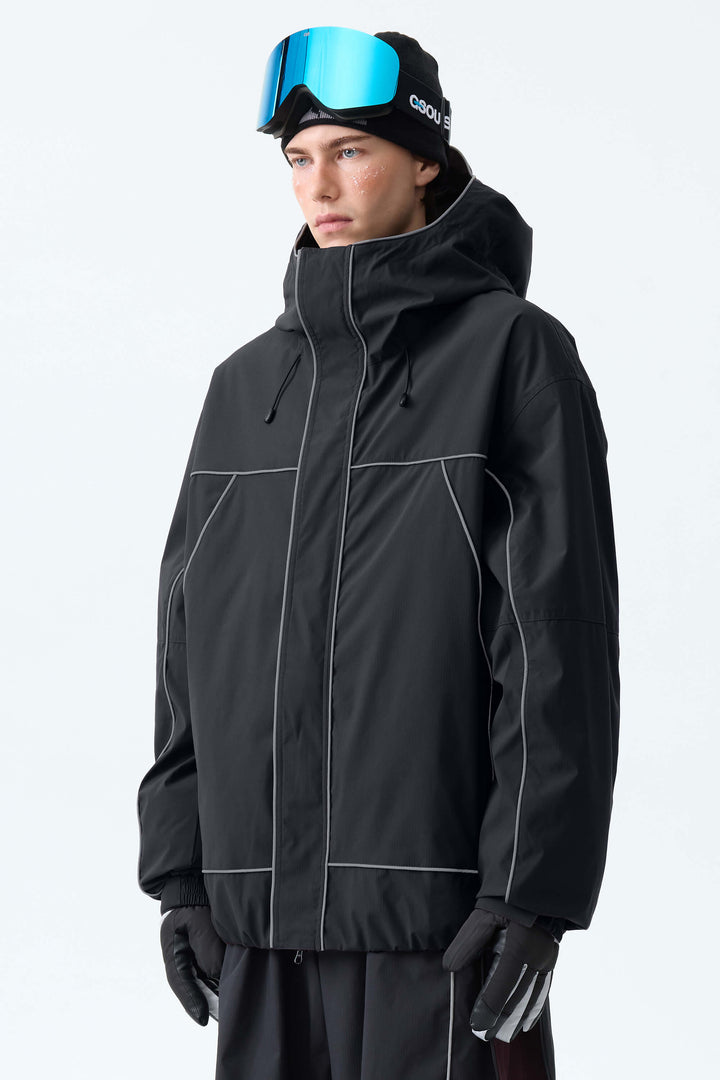 Men's Black Reflective Piping Insulated Snow Jacket