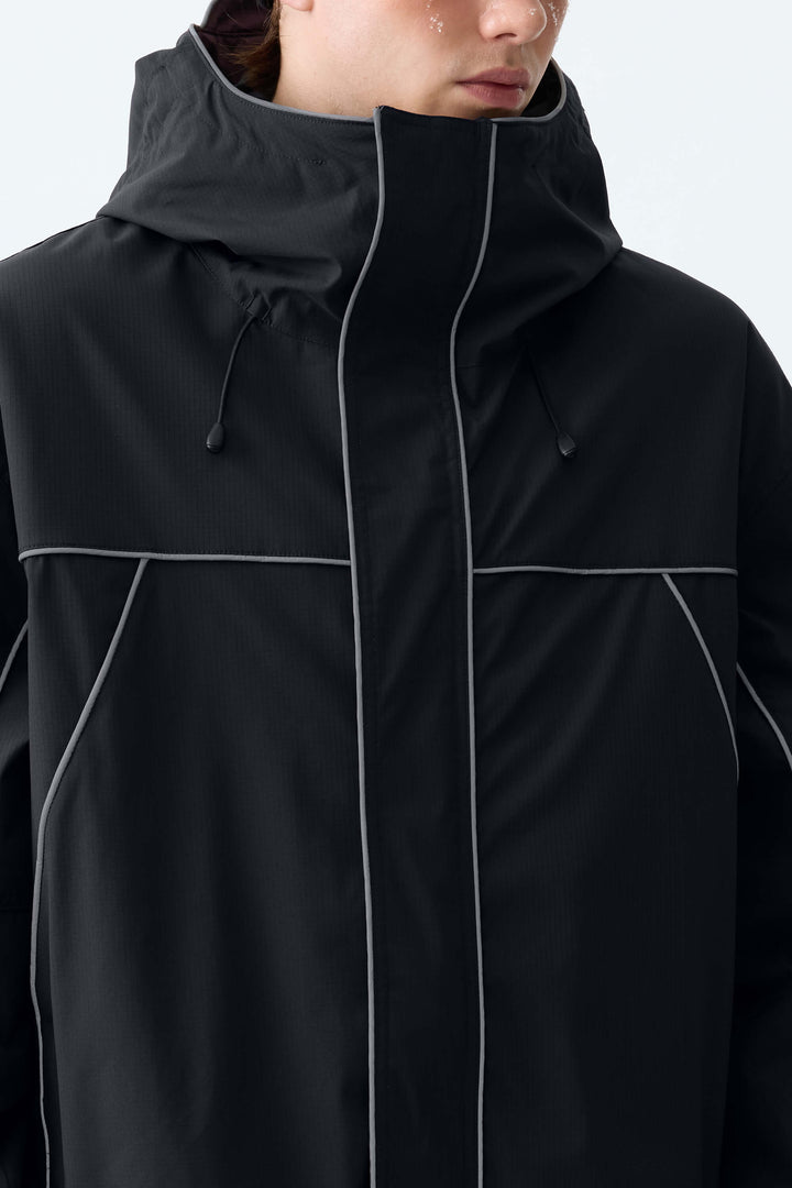 Men's Black Reflective Piping Insulated Snow Jacket
