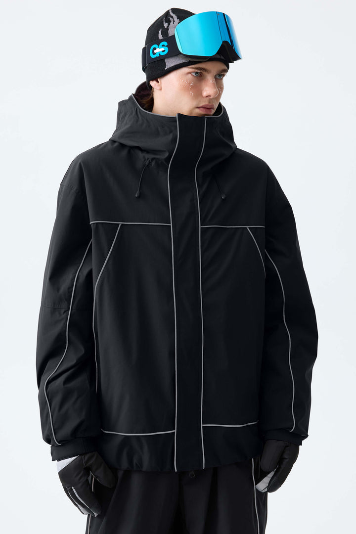 Men's Black Reflective Piping Insulated Snow Jacket