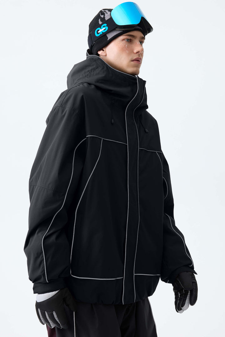 Men's Black Reflective Piping Insulated Snow Jacket