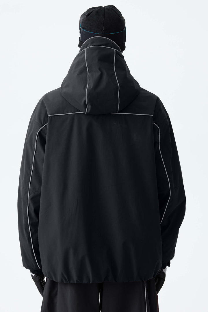 Men's Black Reflective Piping Insulated Snow Jacket
