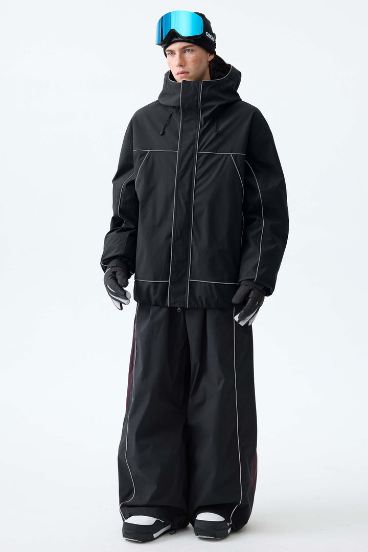 Men's Black Reflective Piping Insulated Snow Jacket