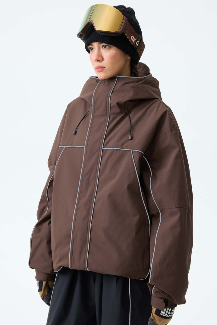 Women's Brown Reflective Piping Insulated Snow Jacket