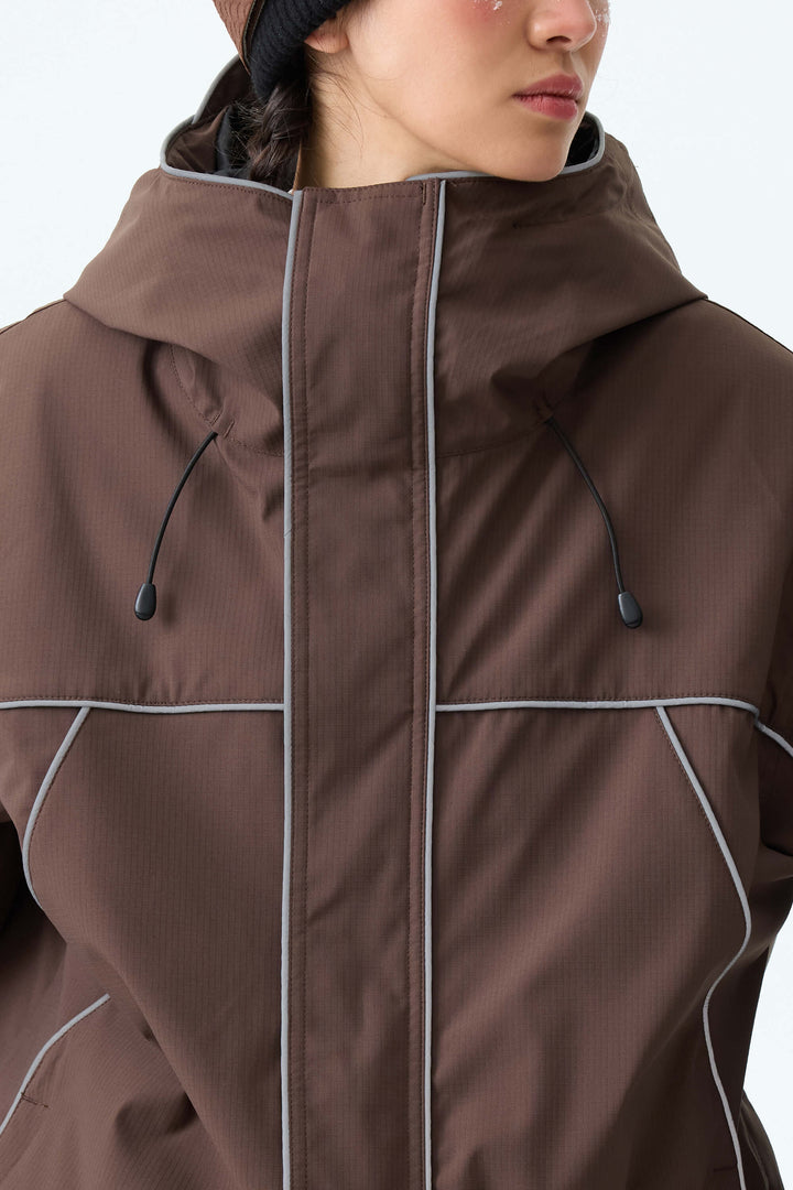 Women's Brown Reflective Piping Insulated Snow Jacket