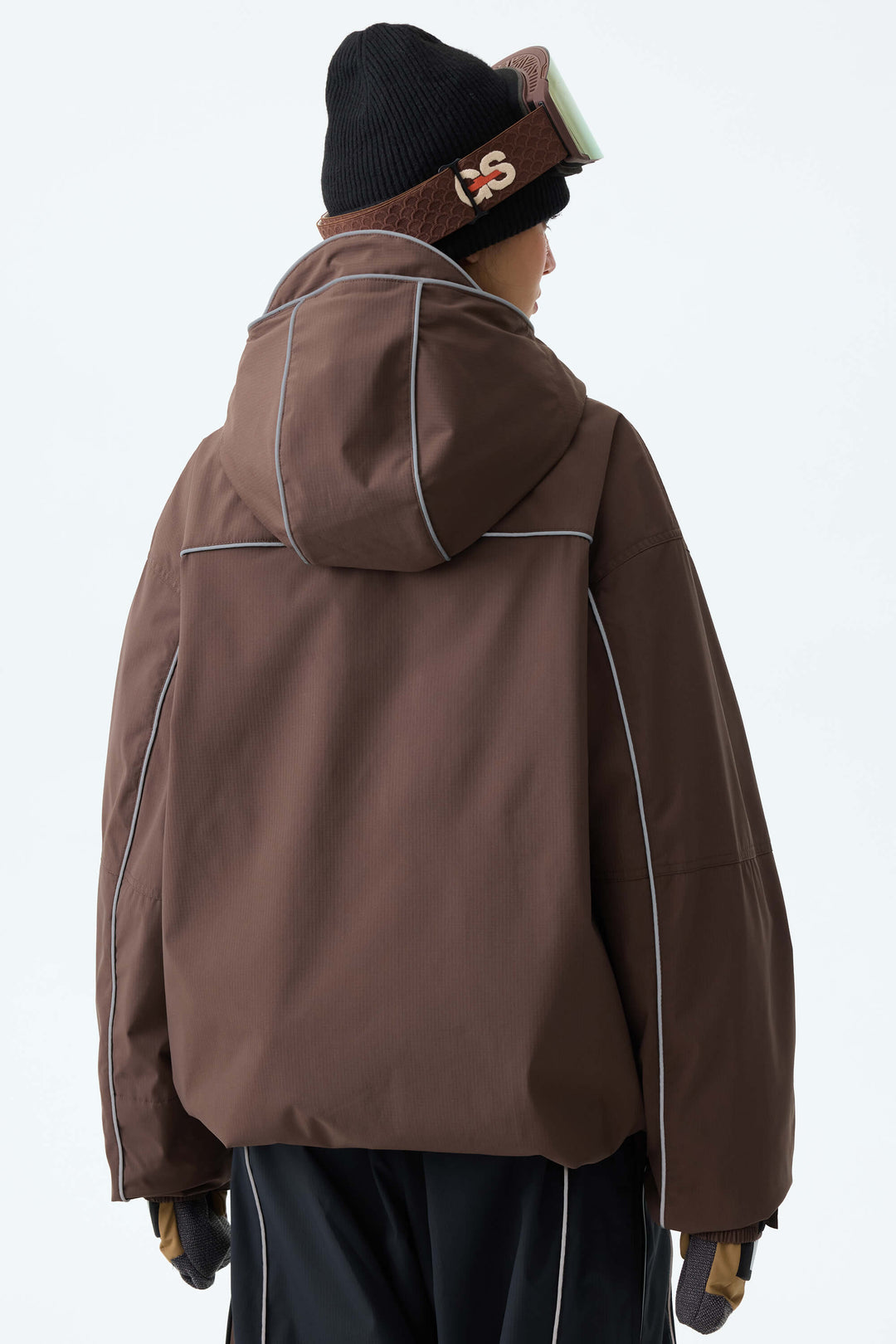 Women's Brown Reflective Piping Insulated Snow Jacket