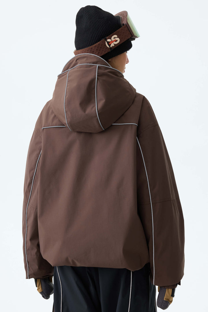 Women's Brown Reflective Piping Insulated Snow Jacket