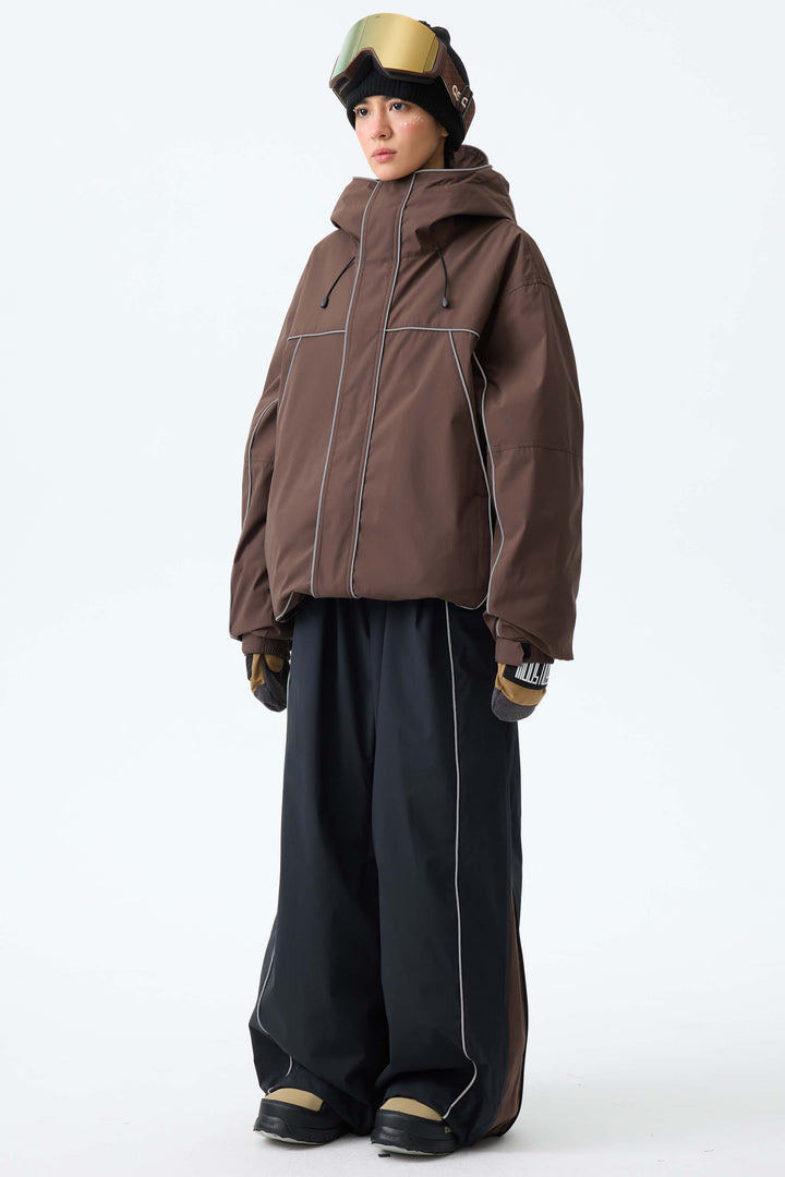 Women's Brown Reflective Piping Insulated Snow Jacket