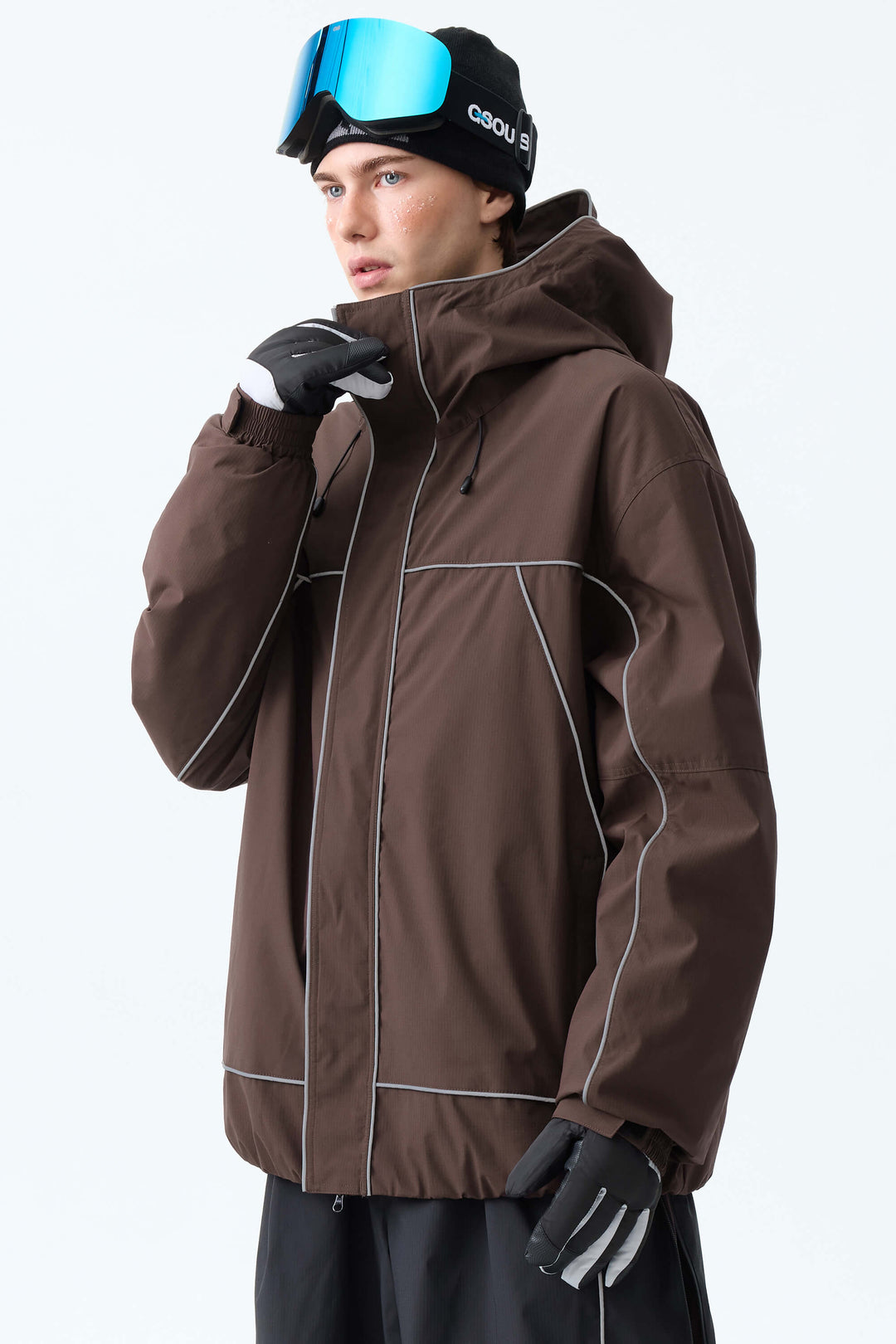 Men's Black Reflective Piping Insulated Snow Jacket