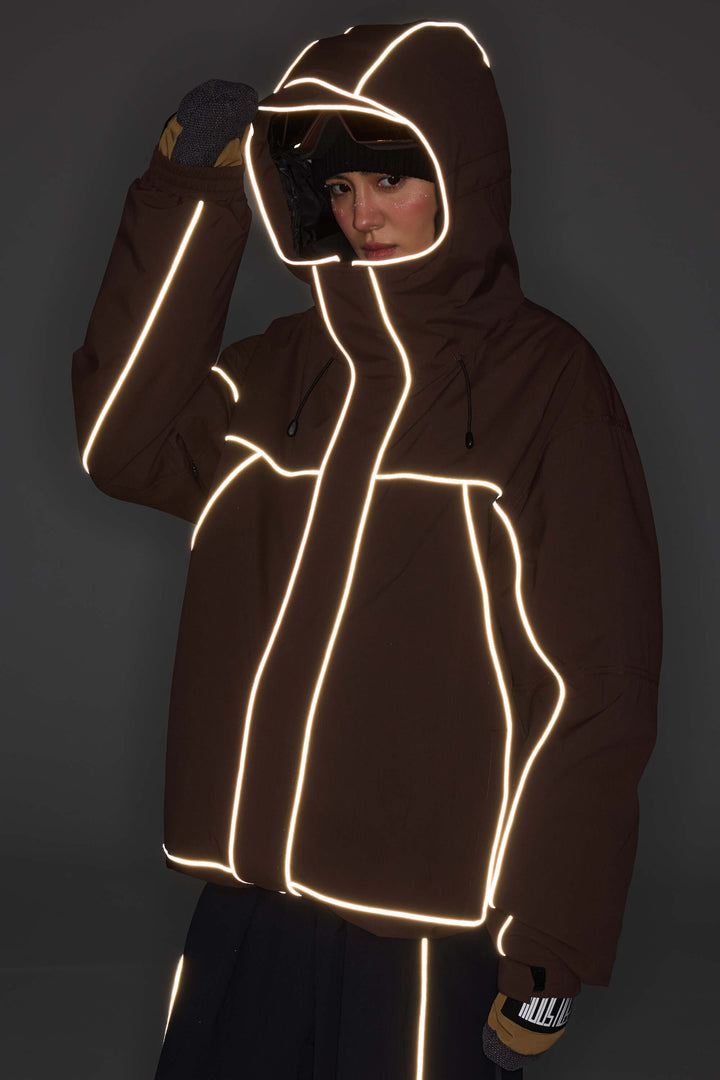 Men's Brown Reflective Piping Insulated Snow Jacket