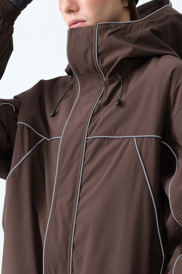 Men's Brown Reflective Piping Insulated Snow Jacket