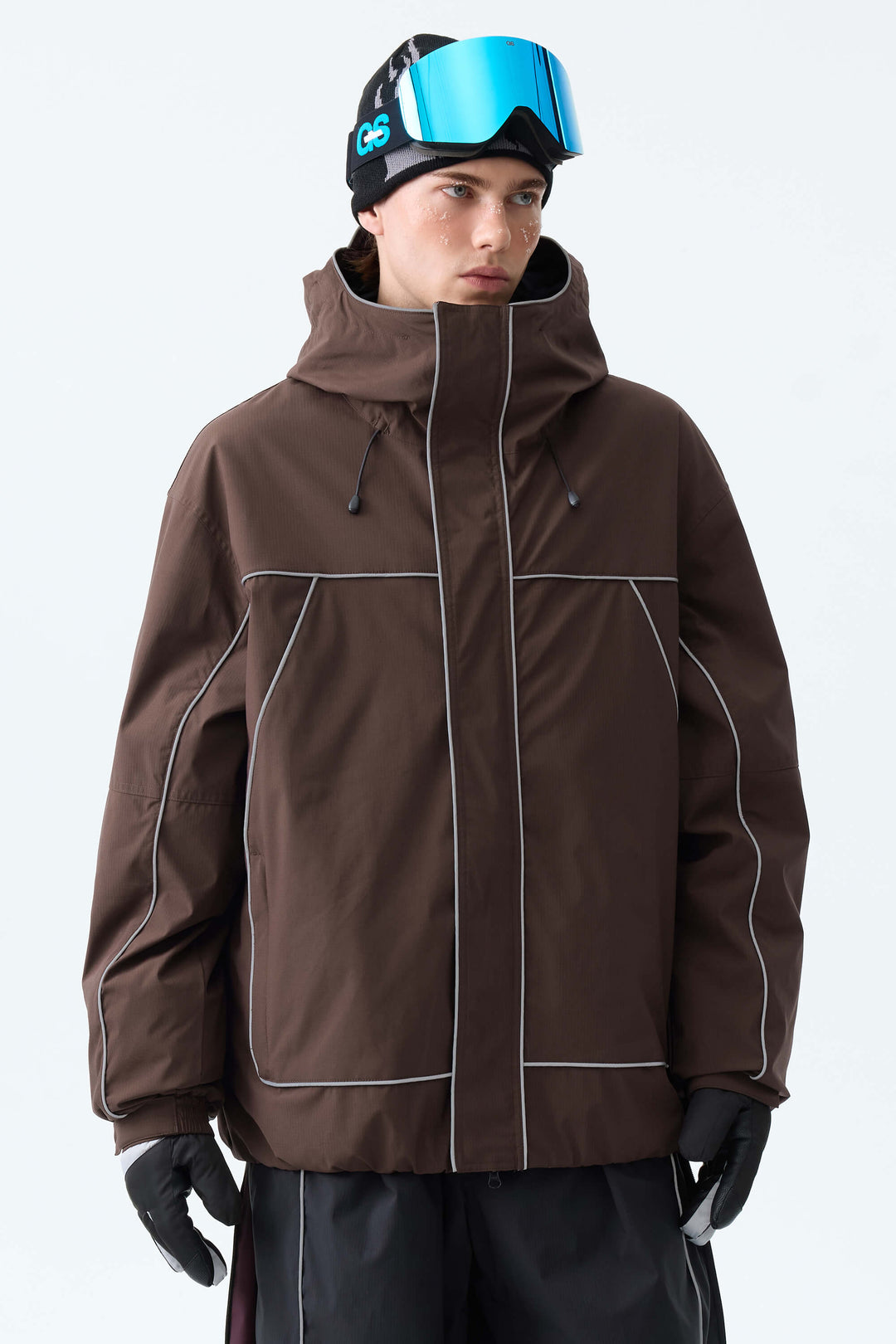 Men's Brown Reflective Piping Insulated Snow Jacket