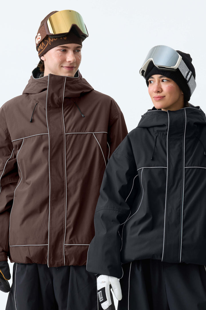Men's Brown Reflective Piping Insulated Snow Jacket