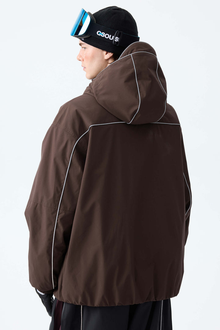 Men's Brown Reflective Piping Insulated Snow Jacket