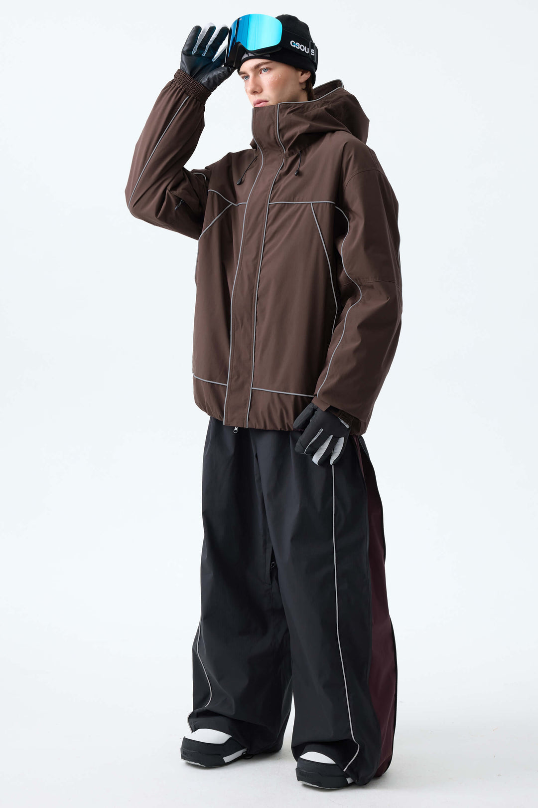 Men's Black Reflective Piping Insulated Snow Jacket