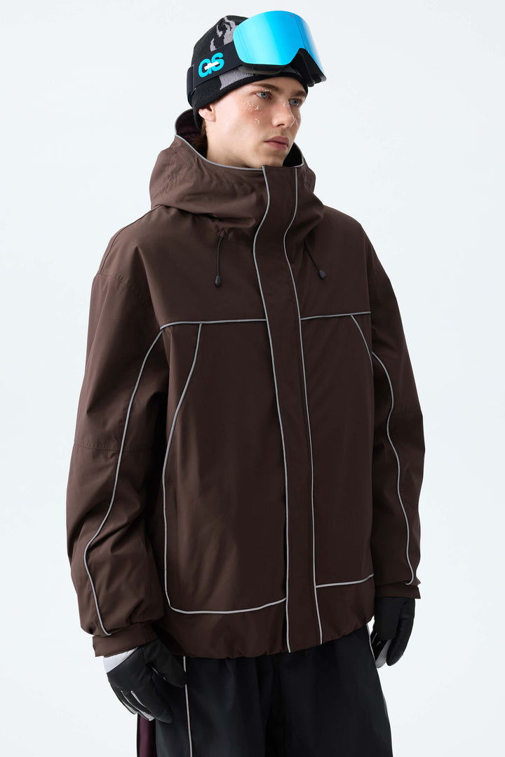 Men's Brown Reflective Piping Insulated Snow Jacket