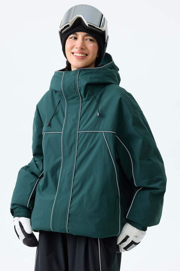 Women's Brown Reflective Piping Insulated Snow Jacket