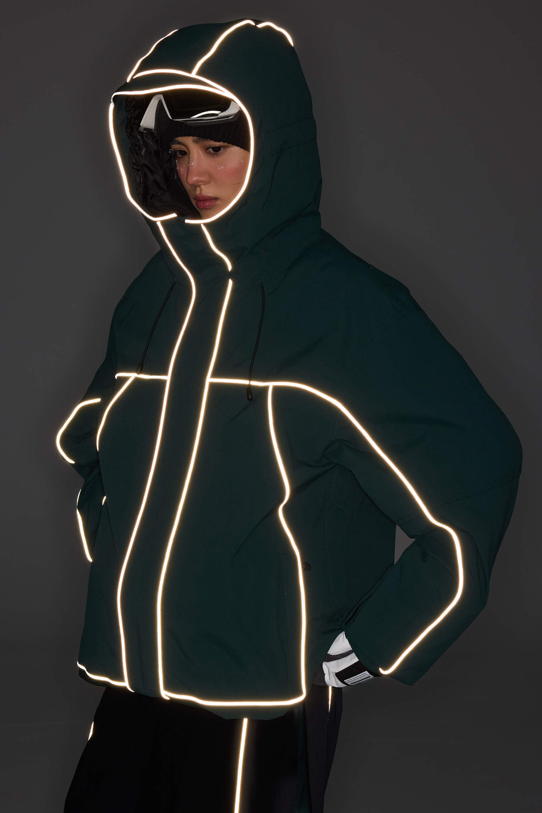 Women's Brown Reflective Piping Insulated Snow Jacket