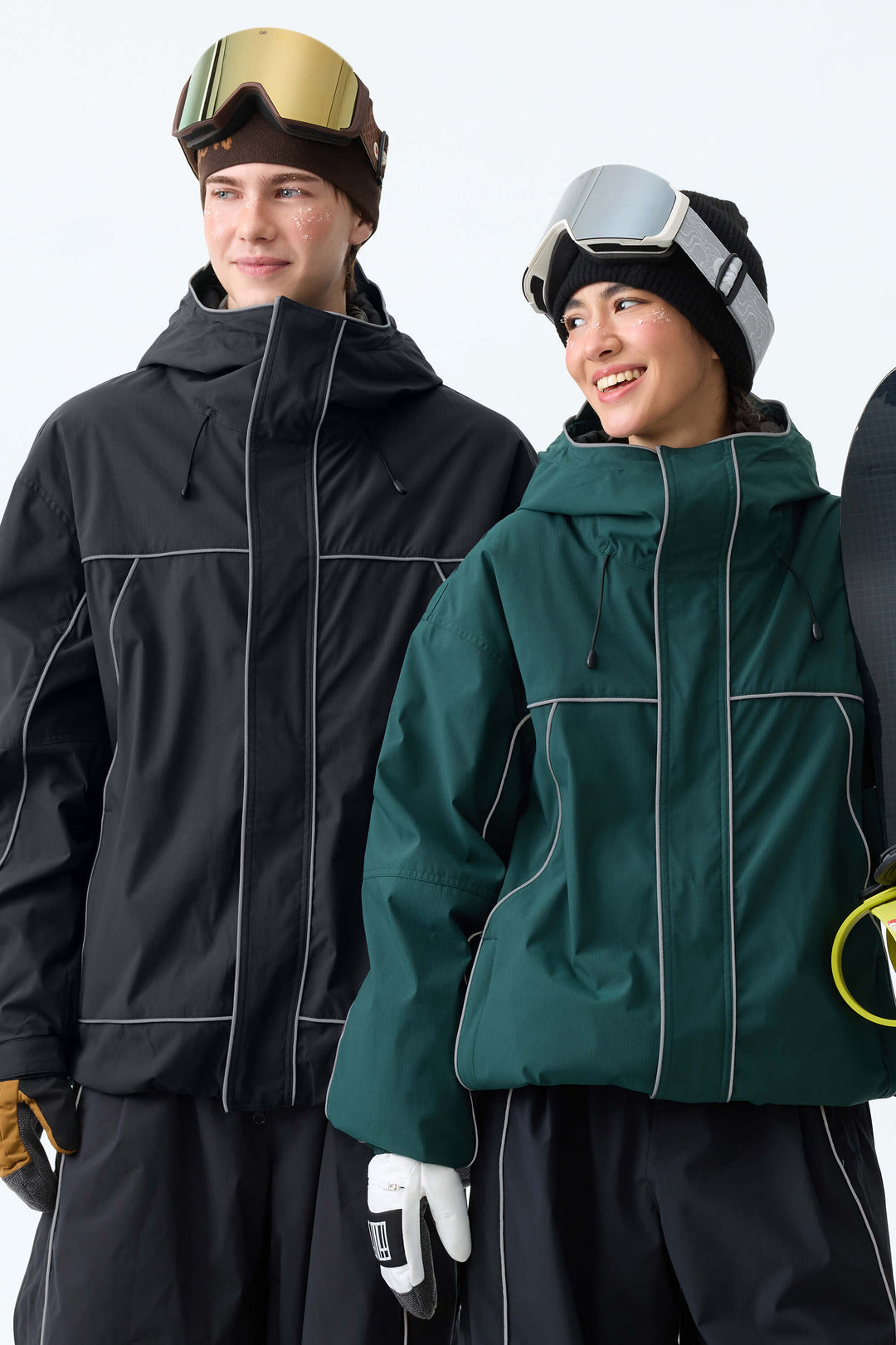 Women's Dark Green Reflective Piping Insulated Snow Jacket