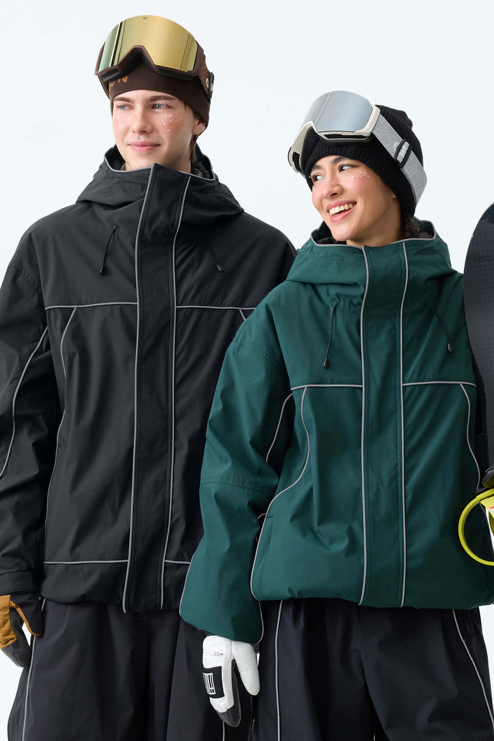 Women's Dark Green Reflective Piping Insulated Snow Jacket