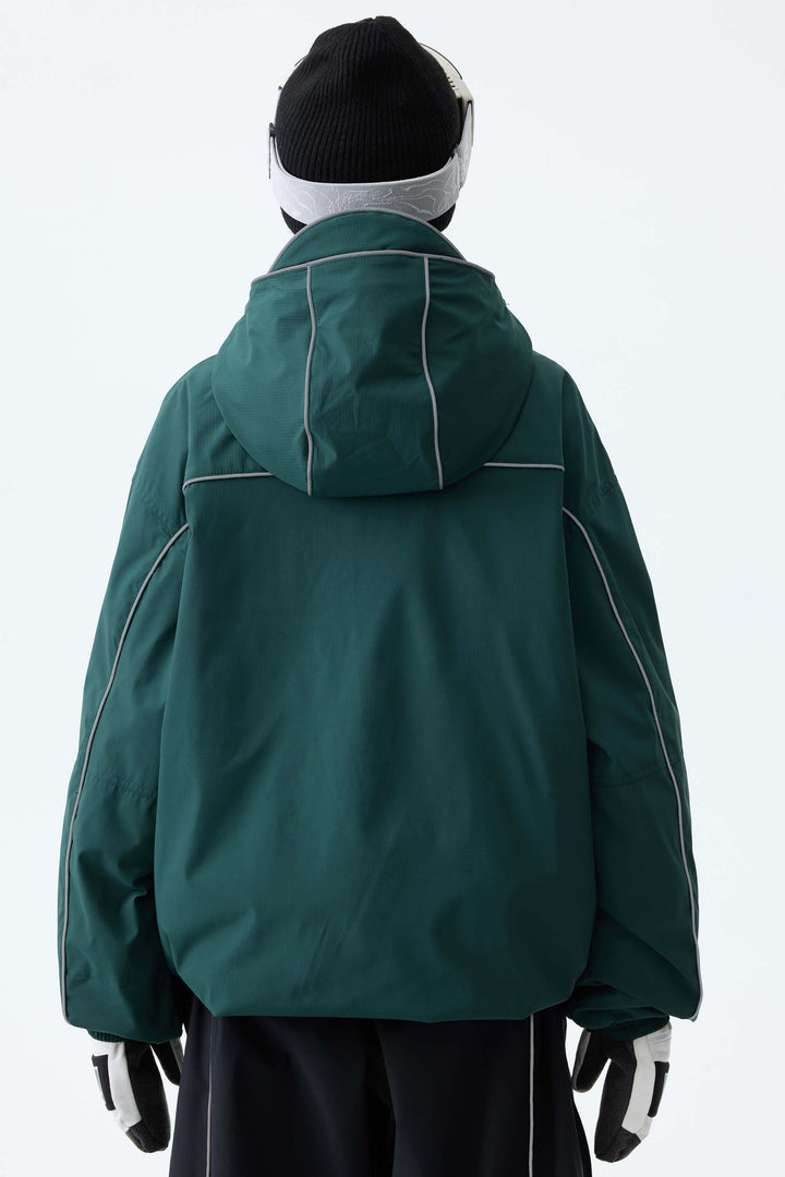 Women's Dark Green Reflective Piping Insulated Snow Jacket