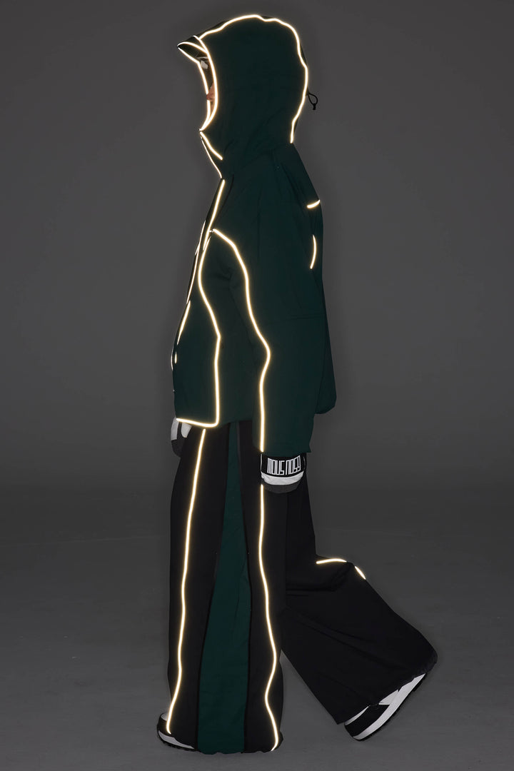 Women's Dark Green Reflective Piping Insulated Snow Jacket