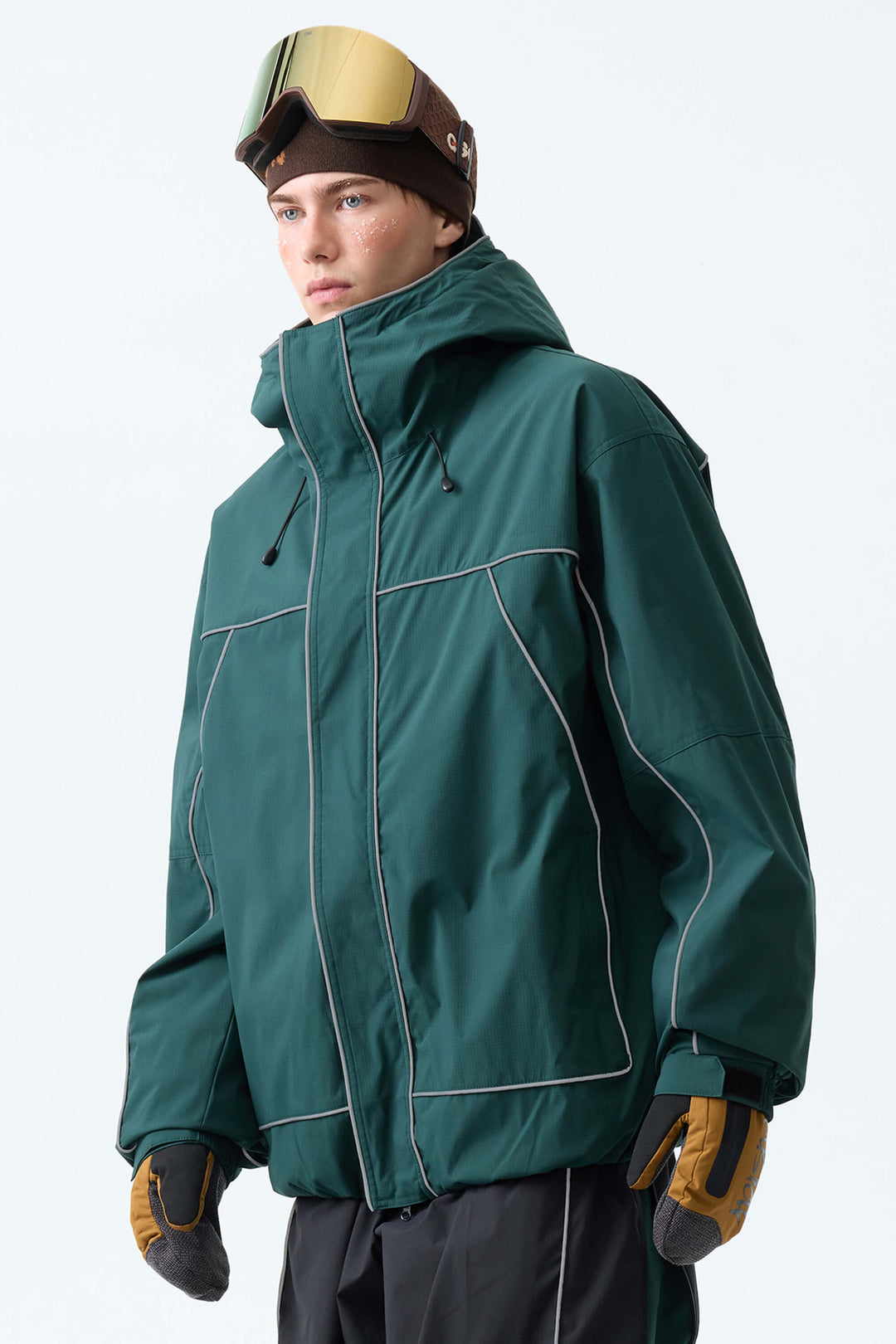 Men's Black Reflective Piping Insulated Snow Jacket
