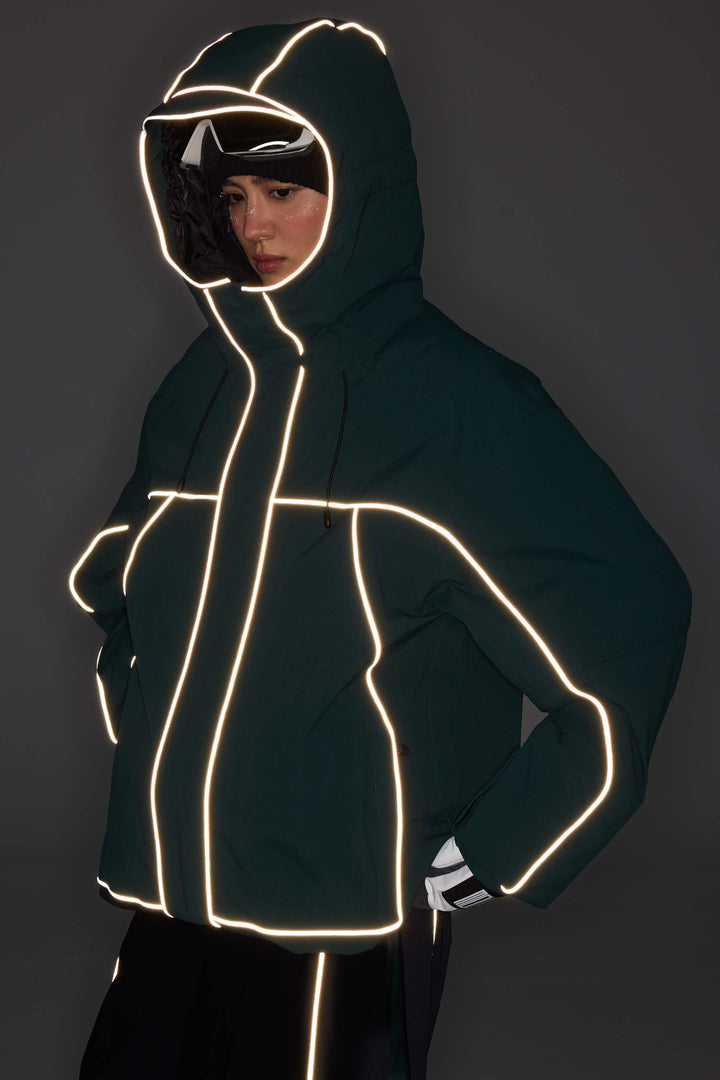 Men's Black Reflective Piping Insulated Snow Jacket