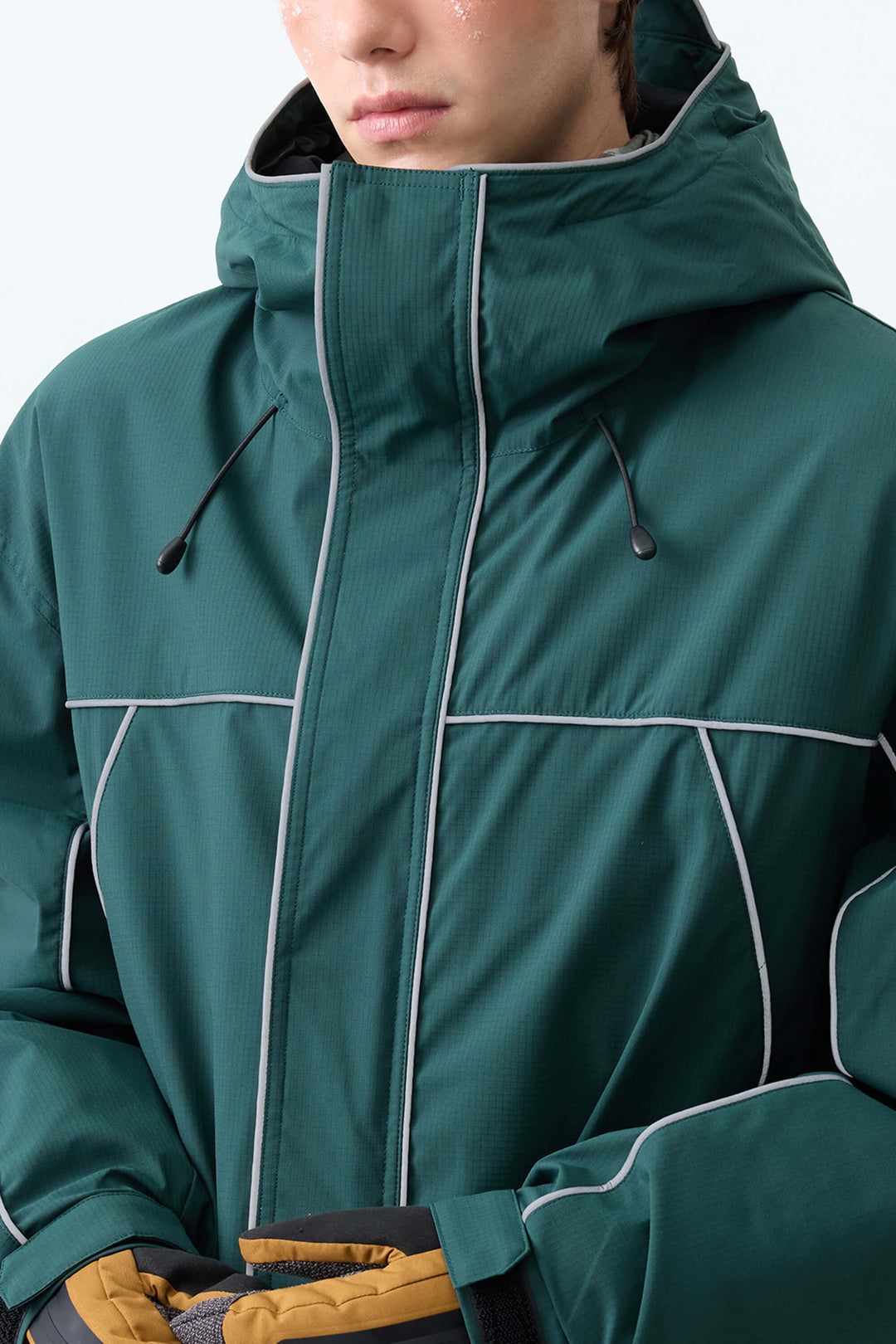 Men's Dark Green Reflective Piping Insulated Snow Jacket