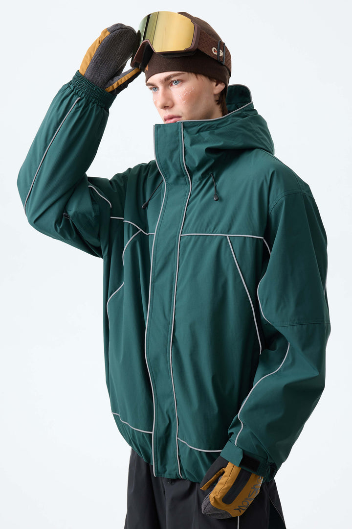 Men's Dark Green Reflective Piping Insulated Snow Jacket