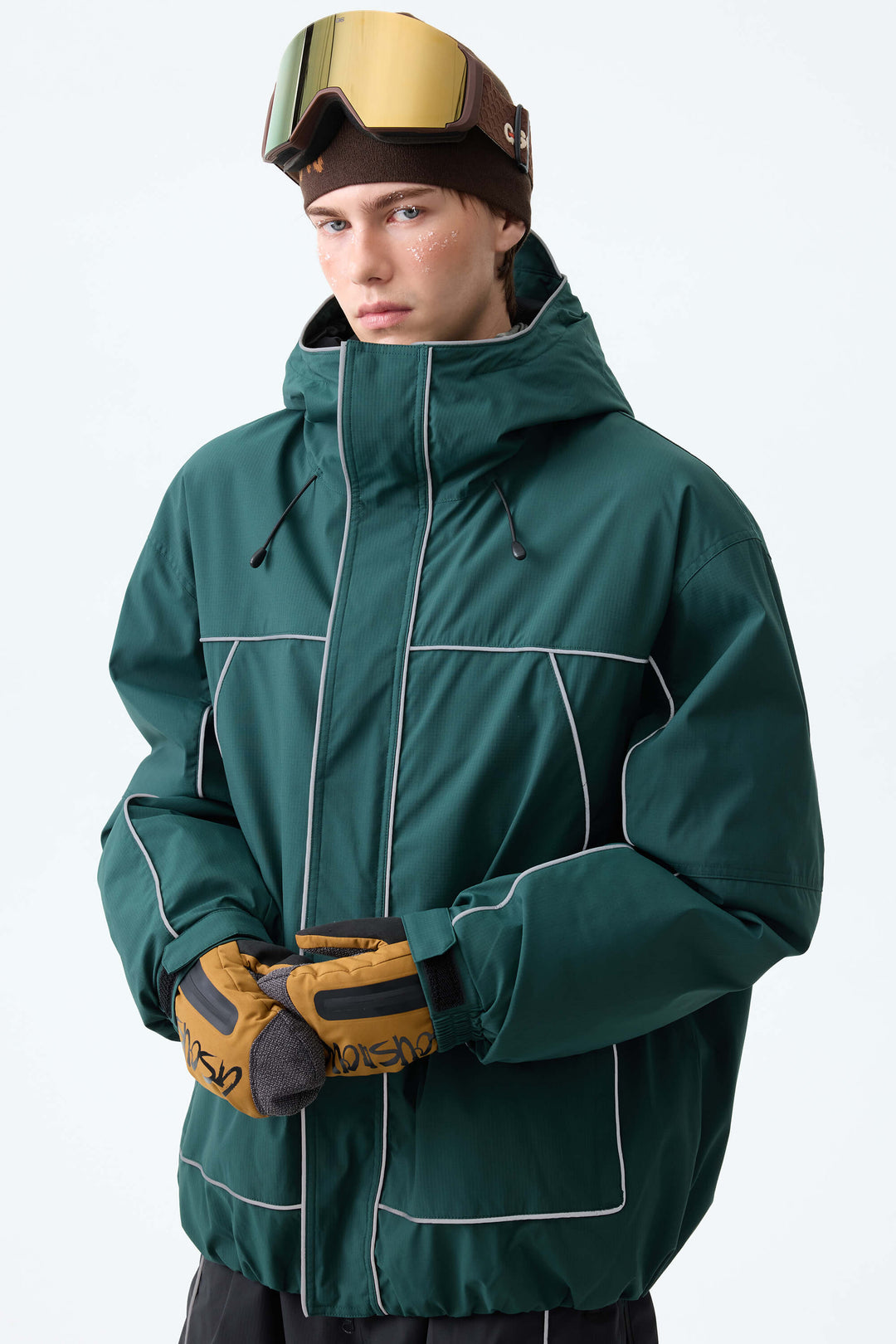 Men's Dark Green Reflective Piping Insulated Snow Jacket