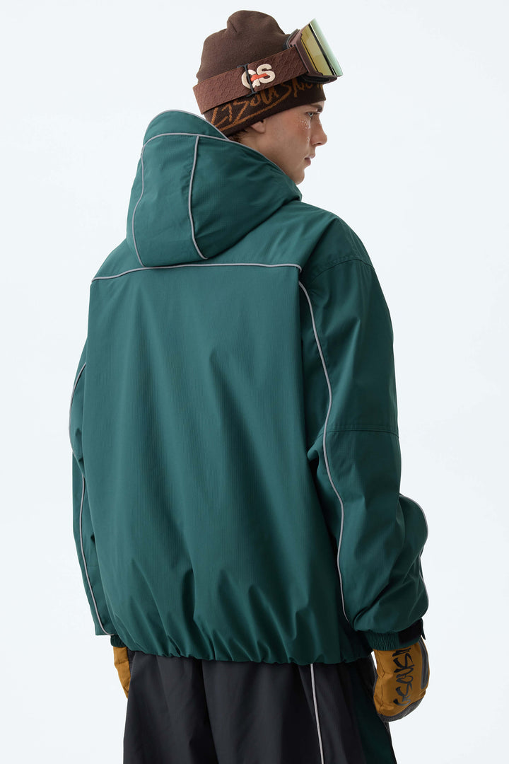 Men's Dark Green Reflective Piping Insulated Snow Jacket