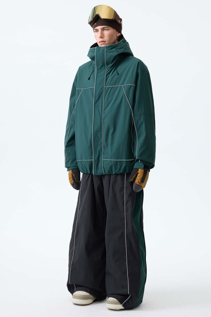 Men's Black Reflective Piping Insulated Snow Jacket