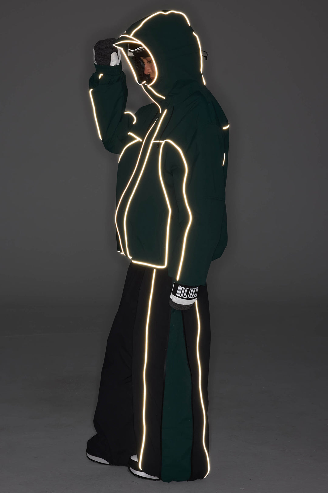 Men's Dark Green Reflective Piping Insulated Snow Jacket