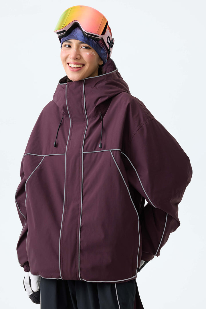 Women's Brown Reflective Piping Insulated Snow Jacket