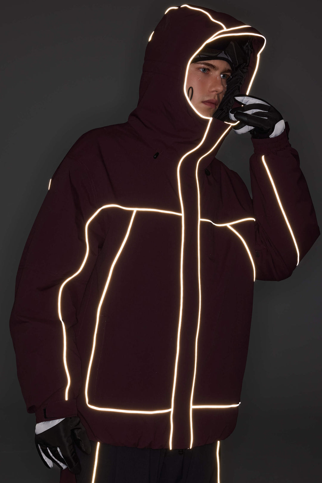 Women's Brown Reflective Piping Insulated Snow Jacket