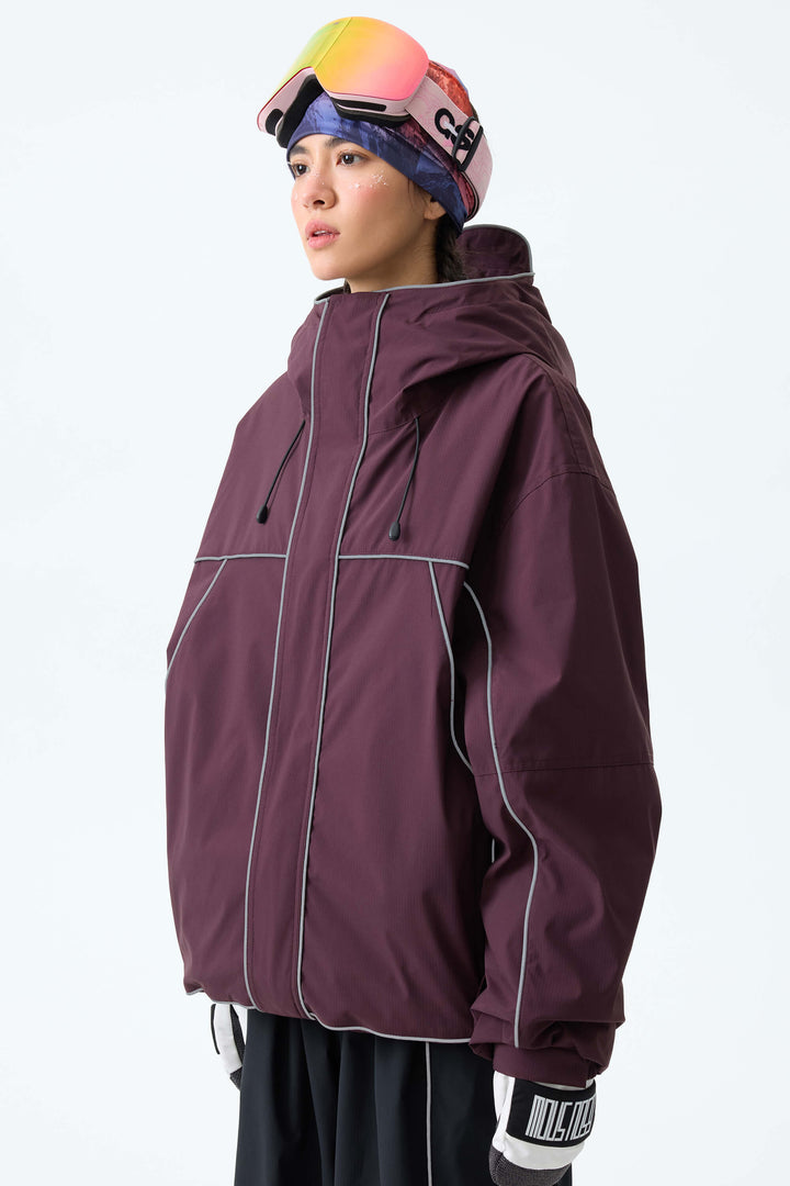 Women's Plum Noir Reflective Piping Insulated Snow Jacket