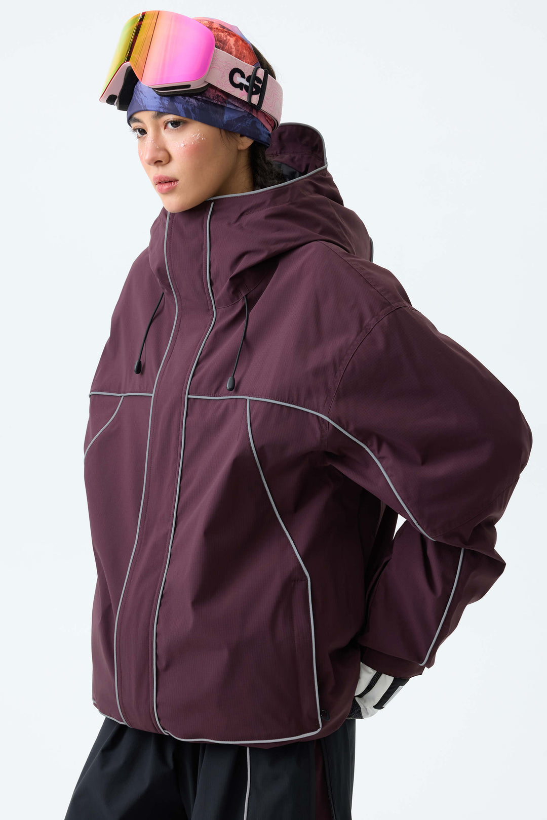 Women's Plum Noir Reflective Piping Insulated Snow Jacket