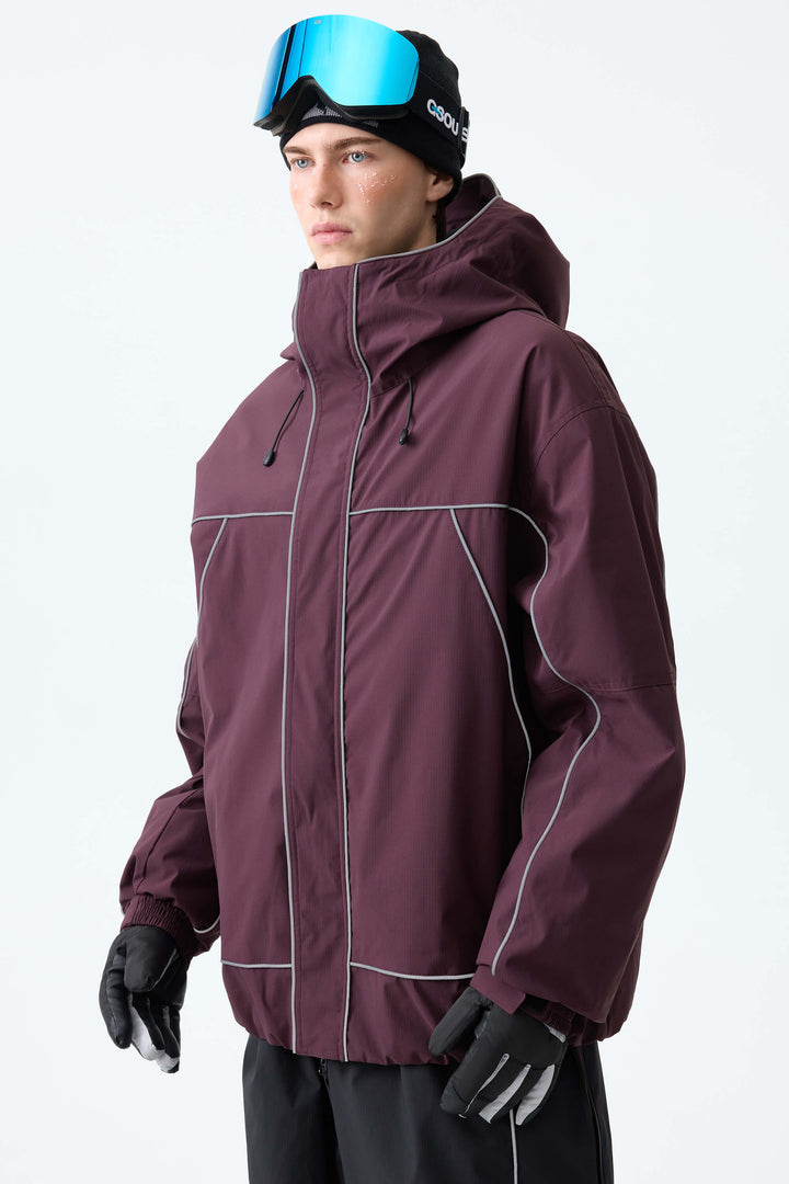 Men's Black Reflective Piping Insulated Snow Jacket