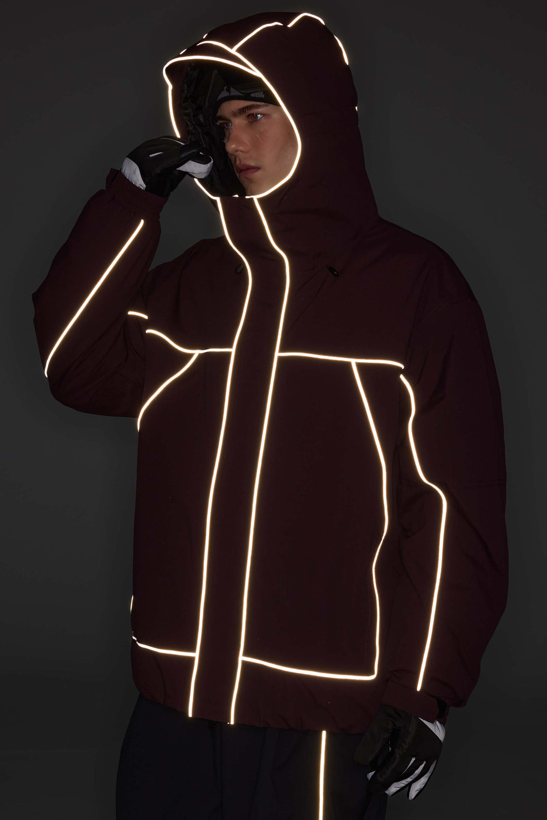 Men's Black Reflective Piping Insulated Snow Jacket