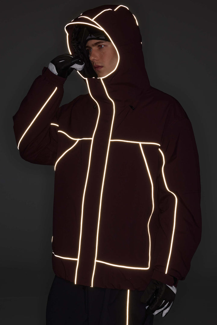 Men's Black Reflective Piping Insulated Snow Jacket