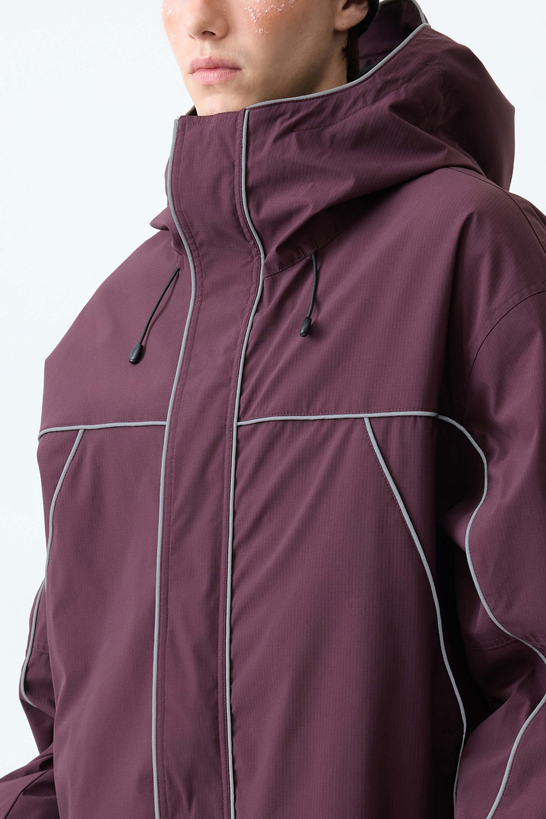 Men's Plum Noir Reflective Piping Insulated Snow Jacket