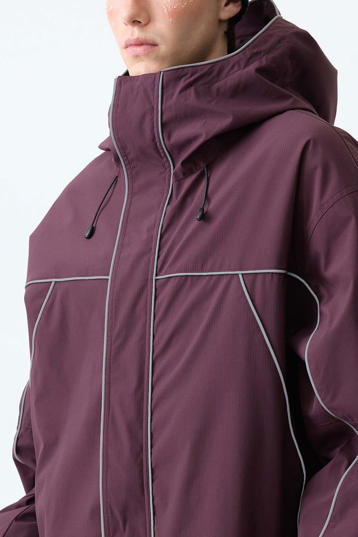 Men's Plum Noir Reflective Piping Insulated Snow Jacket
